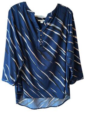 2X Dana Buchman Blue Abstract Print Blouse Stretch Flowy Tunic Top